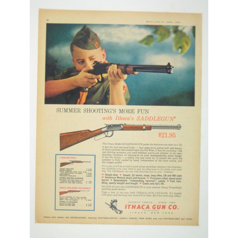 Ithaca Model 49 Saddle Gun Vintage 1963 Magazine Print Ad Lever Action Rifle
